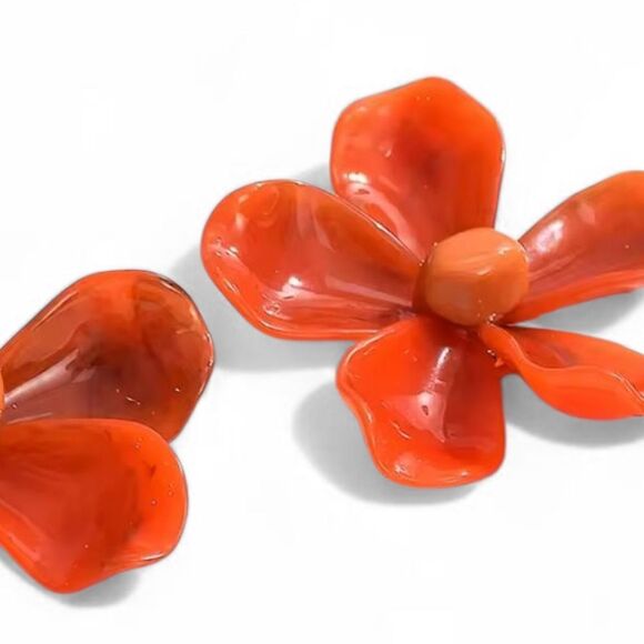 New Zara Vibrant Orange Flower Earrings - Picture 5 of 8